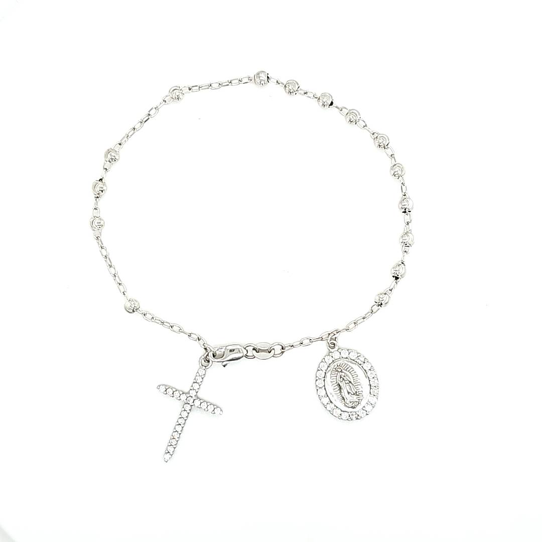 9CT WHITE GOLD ROSARY BRACELET