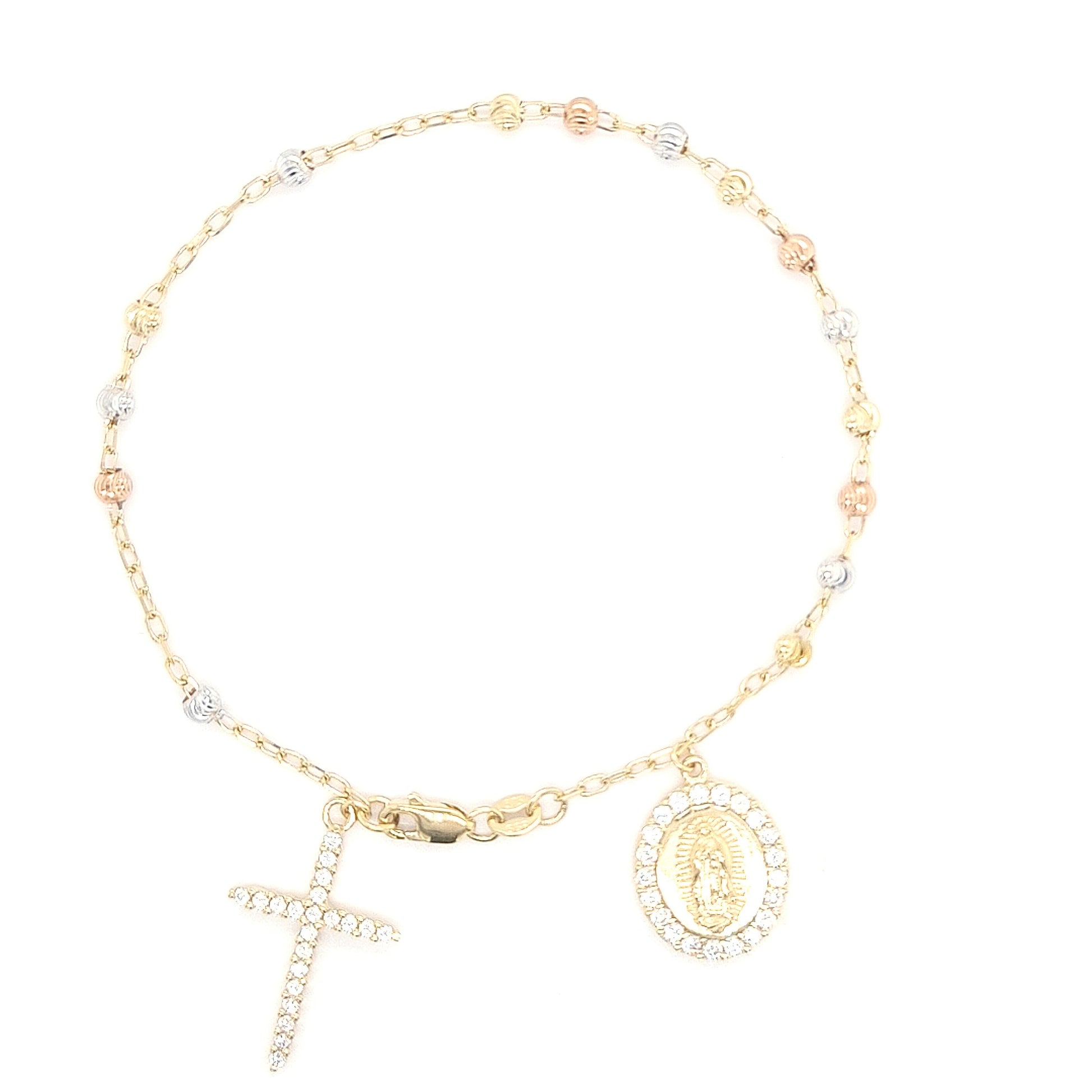 9CT 3 TONE ROSARY BRACELET