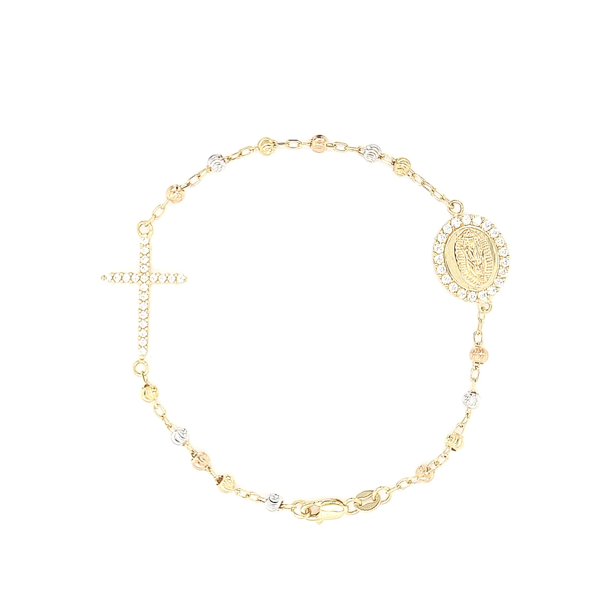 9CT 3 TONE ROSARY BRACELET