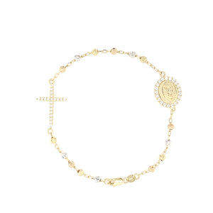 9CT 3 TONE ROSARY BRACELET