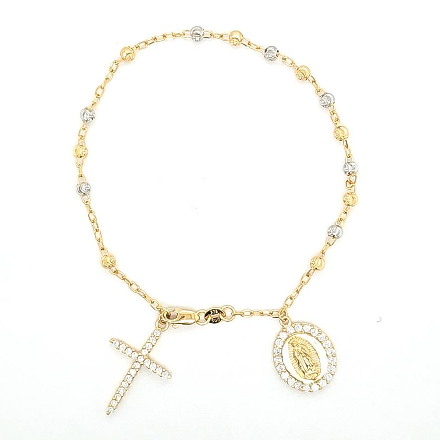 9 CT WHITE & YELLOW GOLD ROSARY BRACELET